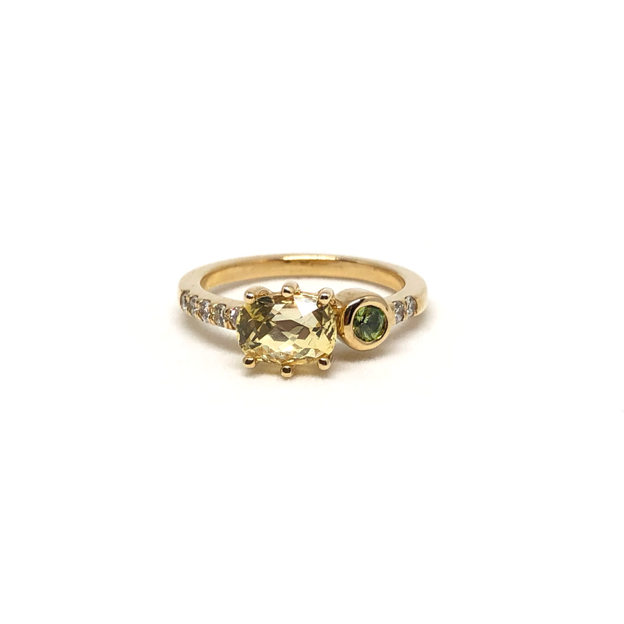 Yellow & Green Sapphire Diamond Ring